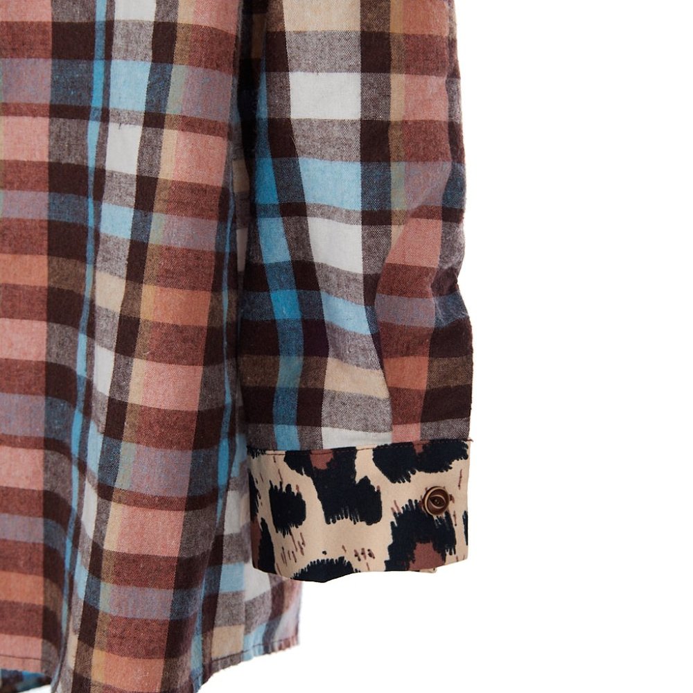 Asvivid Western Leopard Plaid Print Button Front Top Women's Size Large - Picture 4 of 7